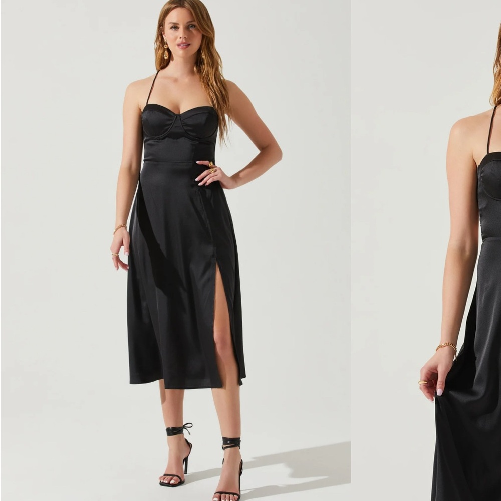 NWT ASTR brand black Gala Bustier Cross Strap Midi Dress